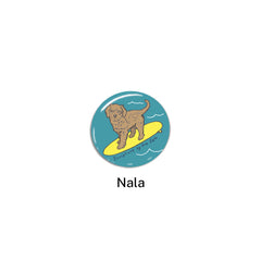 Dog on a Surfboard Badges (pack of 4)