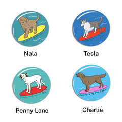 Dog on a Surfboard Badges (pack of 4)