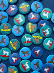 Dog on a Surfboard Badges (pack of 4)