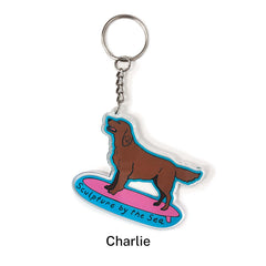 Dog on a Surfboard Acrylic Keyring