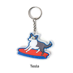 Dog on a Surfboard Acrylic Keyring
