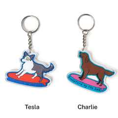 Dog on a Surfboard Acrylic Keyring