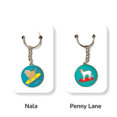 Dog on a Surfboard Enamel Keyring